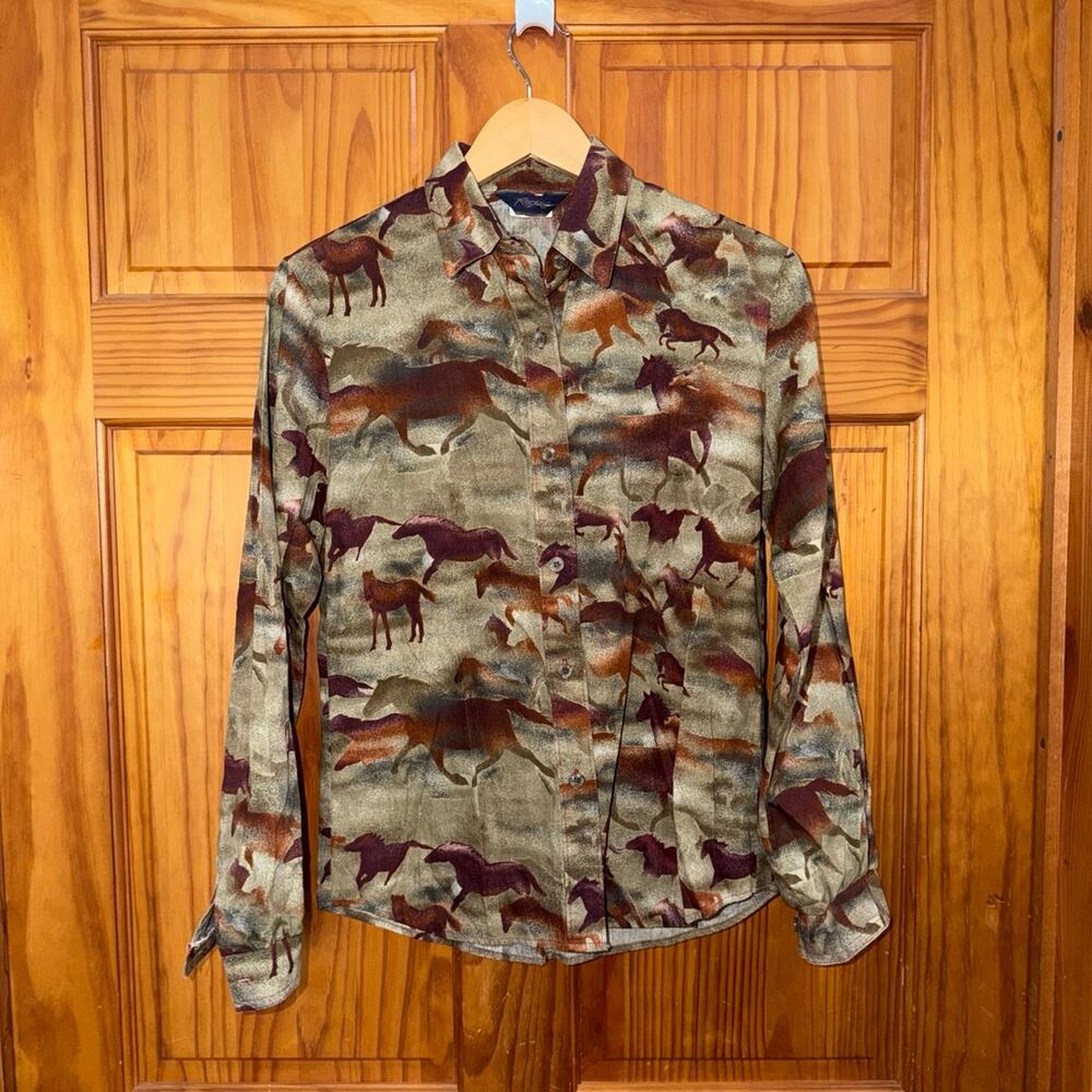 Women's Roper Button-Front Long Sleeve Horse Print Shirt Size Small